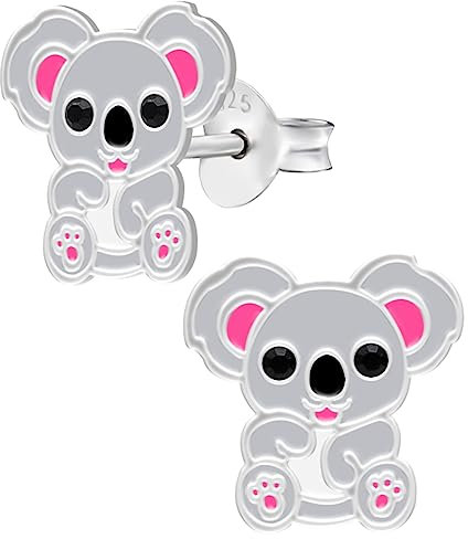 Ohrringe, Ohrstecker kleiner Panda Bär, Koala. LOVE YOUR CITY Schmuck Geschenke für Mädchen, Kinder. Kinderschmuck aus 925 Sterling Silber mit Emaille.