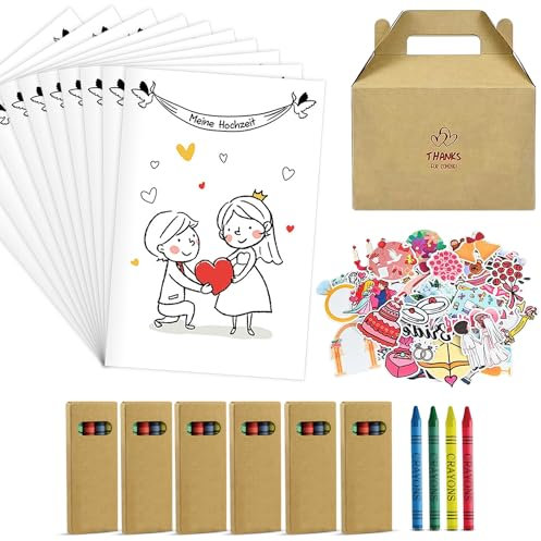 Hochzeitsmalbuch Kinder Beschäftigung für Hochzeit 10er Set Ausmalbuch Hochzeit mit Buntstifte Kindermalbuch Hochzeit Malbuch Gastgeschenke Hochzeit Kinder