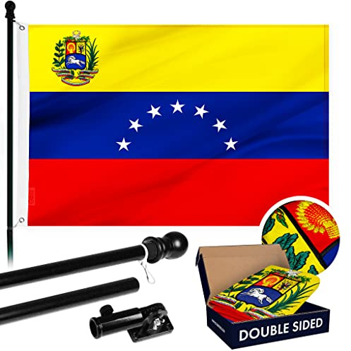 Flagge 90 x 152 cm (ohne Fahnenmast) (schwarz) & Venezuela 7 Sterne venezolanische ToughWeave Serie doppelseitig bestickt 210D Polyester Stange mit Flagge im Lieferumfang enthalten