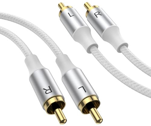 MOSWAG Cable RCA estéreo, enchufe RCA a enchufe rca, cable de audio asistido por estéreo, cable de subaltavoz de 5M, nylon tejido dorado de 24k, adecuado para cines en casa, audio