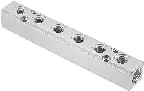 PATIKIL 6 Voies 8 Port Air Collecteur, G1/2 G1/4 Aluminium Air Tuyau Intégré Collecteur Bloc Répartiteur Pneumatique Air Tuyau Raccord, Bleu