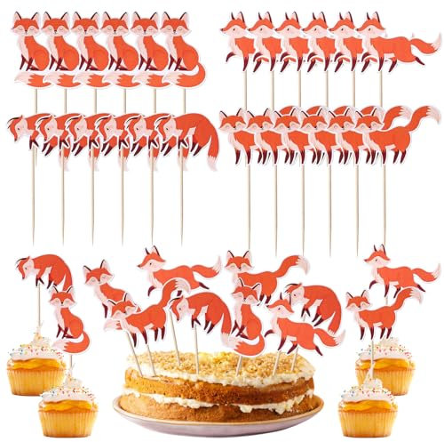 TECHEEL Cupcake Deko Fuchs 36 Stück Füchse Tortendeko Geburtstag Cupcake Topper Animal Muffin Dekoration Muffins Fuchs Cupcake deko Foxes Geburtstag Thema Party Kuchen Dekoration