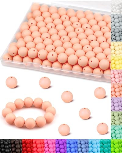 120PCS Silicone Beads, FIVEIZERO 15mm Silicone Beads for Keychain Making Bulk Round Silicone Beadsfor Bracelet Necklace DIY Crafts Making (Peach), F2309-GJZ-58-PEACH