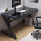 Bureau d'ordinateur en verre trempé noir en forme de Z, bureau simple pour chambre à coucher, bureau à domicile indépendant, conçu avec du verre épaissi de 6 mm, adapté pour l'étude, la chambre etc. (