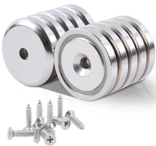 Neodym Magnete Extra Stark, 10Stück 32mm 45KG Kraft Scheiben Magnete mit Kapsel, Magnete Stark Topfmagnet mit Loch, Senkkopf-Topfmagnet mit Schrauben und Stahlkissen für Küchen