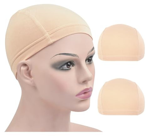 2 Stück Perücken Bambusfaser Wig Caps Elastische Atmungsaktive Perücken Liner Cap (Beige)