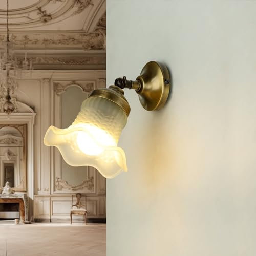 Wandleuchte aus Echt-Messing massiv Premium-Qualität beweglicher Schirm floral Blütenform E14 für Wohnzimmer Schlafzimmer Flur Wandlampe Innenraum
