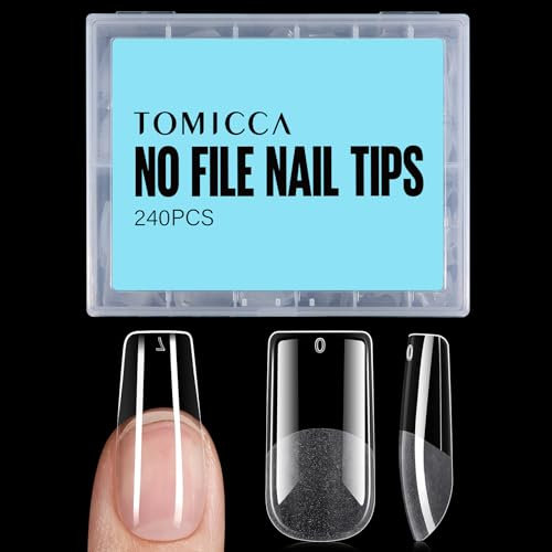 TOMICCA 240 Pièces Capsule Americaine Ongle, 12 Tailles Faux Ongles, Carré Moyens Transparent Couverture Complète, Avec Valise De Rangement, Pose Americaine Capsule pour Diy Nail Art