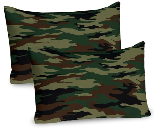 ABAKUHAUS Camo Kissenbezug Packung mit 2, Modische Grafik Uniform inspiriert Camouflage Clothing Design, Dekorativer Standard Gedruckter Kissenbezug, 80 x 40 cm, Grün Braun Forest Green