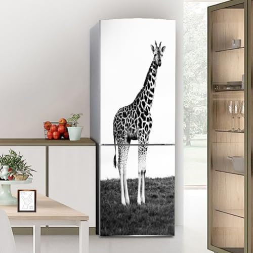 Fridge Wraps Kitchen Fridge Stickers Cover Full Doors, Fridge Sticker Full Covering Door Fridge Covers Decor, Freezer Skins Wall Stickers for Kitchen Decal, Black and White Giraffe