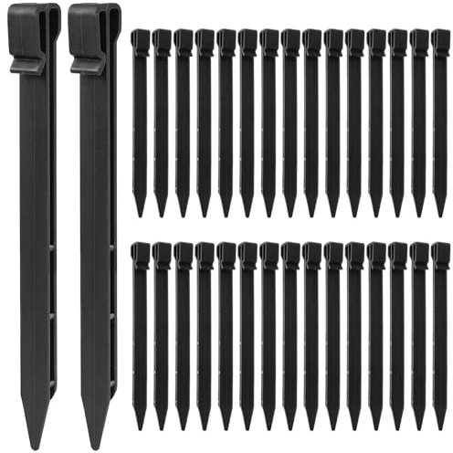 SWoob 30pcs Tent Pegs 9.6 inch Heavy Duty Plastic Ground Pegs Garden Stakes for Outdoor Camping Fixed Tent Tarps Swimming Pool Cover Garden Edging Mat (Black)