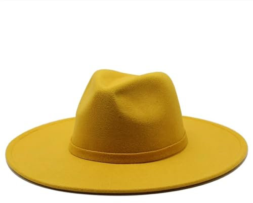 SOYNIA Fedora Trilby Filzhut Hut Damen Herren Fedora-Hut Mit Großer Breiter Krempe Gentleman Elegante Dame Jazz-Hüte Gelb
