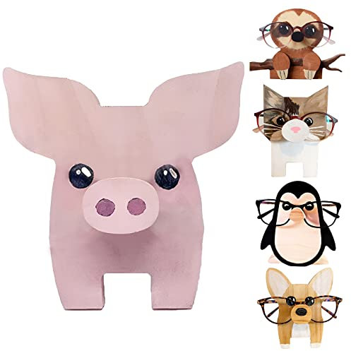 Lidzopas Supporto per occhiali in legno, a forma di maialino, supporto per occhiali a forma di animale, per regali, casa, ufficio, scrivania