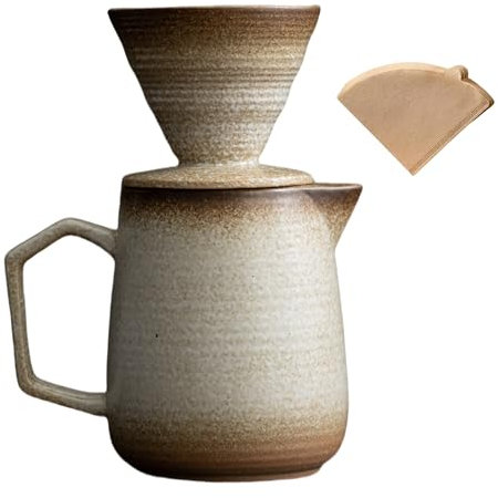 HYAXGM Pour Over Coffee Maker,Ceramic Coffee Maker With 100 pcs V60 Paper Filter,16oz/480ml Pour Over Coffee Dripper (Off White)