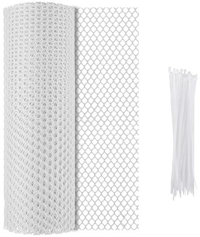 Rouleau de Grillage en Plastique pour clôture de volaille 40x500cm Filet de Sécurité avec serre-câbles Grillage à poules Clôture pour décoration d'intérieur et jardinage