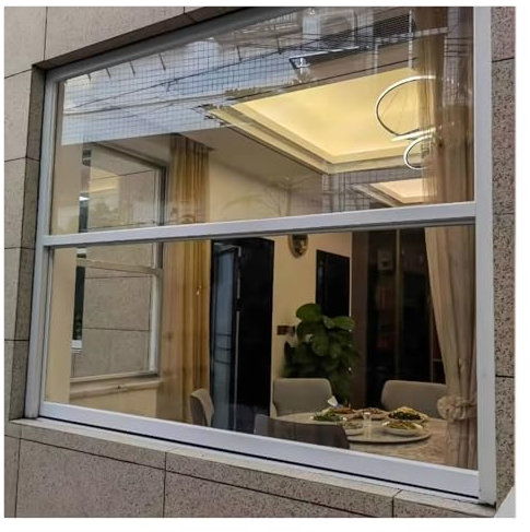 Schiebefenster Vertikale Schiebefenster für Küchen mit abnehmbarem Sichtschutz, flächenbündig montiertes Mobilheimfenster mit 5 mm starkem gehärtetem Glas für den Innen- und Außenbereich, für Scheunen