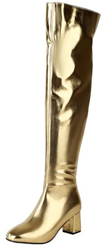 Vrupons Damenmode Glänzende Überknieige Sexy Stiefel (Gold, 40 EU)