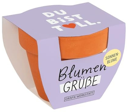 Grafik-Werkstatt Blumengrüße Sommerblumen-Mix | Mini-Terrakotta-Töpfchen mit Samen | Du bist toll, Orange