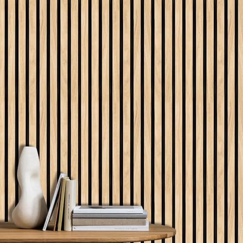 ANHUIB Natural Wood Effect Wallpaper Self Adhesive Wood Grain Vinyl Wall Panels Faux Wooden Look Contact Paper 0.44x3m Cabinets Roll Wooden Slat Wallpaper Peel and Stick Wall Wrap Living Room Bedroom