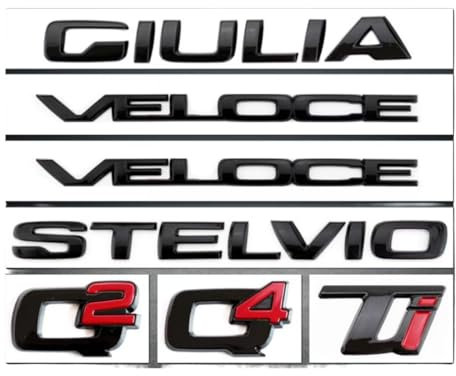 DLXYZML Auto Metallischer Aufkleber Emblem für Alfa Romeo Stelvio 2022 2024,Aluminiumlegierung 3D Aufkleber Buchstaben Nummern Abzeichen Aufkleber Selbstklebend Karosserie Anbauteile,Black-Veloce