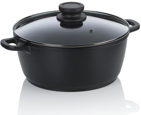kela Fleischtopf 24 cm mit Glasdeckel ATURA, Kochtopf groß 3,2 Liter, Topf Induktion, Aluguss keramisch beschichtet, PFAS frei, schwarz