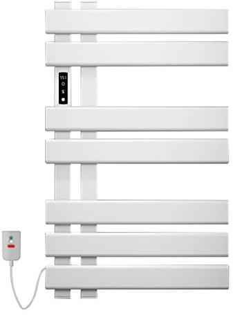 Smart WiFi Thermostat Heated Towel Rail for Alexa/Google Home & APP Electric Towel Warmer 450x720mm Bathroom Radiator Panel Heater White Left
