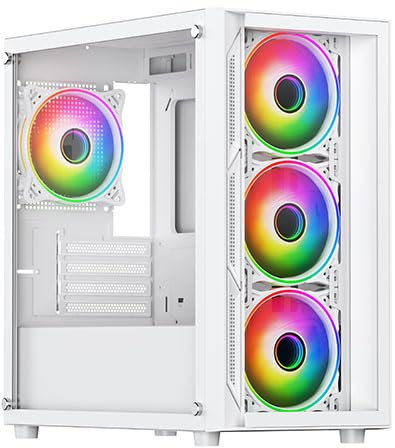 Lucid mATX PC Gaming Case, Micro ATX Tower Case With 4 x 120mm ARGB Fans, Tempered Glass Panels (White)