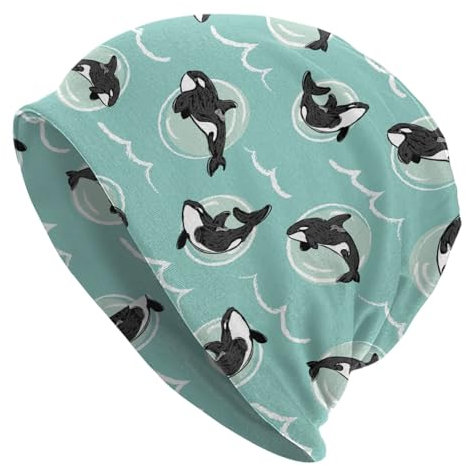 FJQWKLF Slouchy-Kint-Mütze, Orca-Wal, weiche Skimütze, Stretch-Beanie, warme Totenkopfmütze für Männer und Frauen