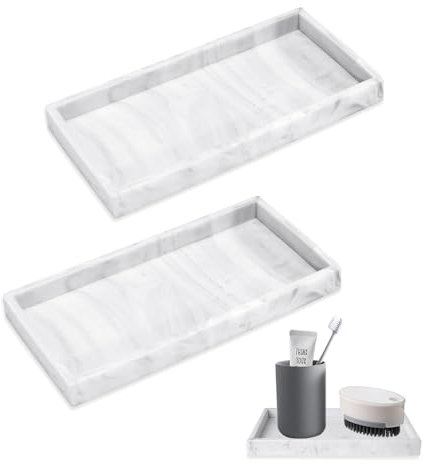 YZROHYI 2 bandejas de baño de silicona, 19,6 x 10,2 x 1,8 cm, rectangulares, modernas, negras, diseño de mármol