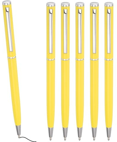 PATIKIL 6Pcs Stylo Bille Encre Noire 1mm Pointe Moyenne Noire Jaune | Métallique Fin, Stylo Rétractable Léger, Stylo à Écriture Fluide Avec Porte-Mine Métallique Pour Bureau Mariage Livre D'Or