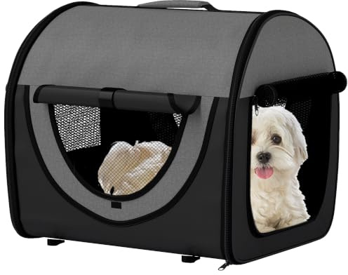 PawHut Foldable Pet Carrier for Miniature Dogs 46L x 36W x 41H cm Black | Portable Cat Carrier Bag, Soft Side Fabric Dog Crate, Removable Mat, Breathable Mesh, Ground Stakes
