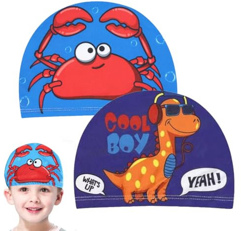 Gorro Natacion Niño, Juego de 2 Gorro de Baño, Gorro Piscina Niño, Gorro Piscina Bebe, Gorros de Natación de Niños Lindos Gorro