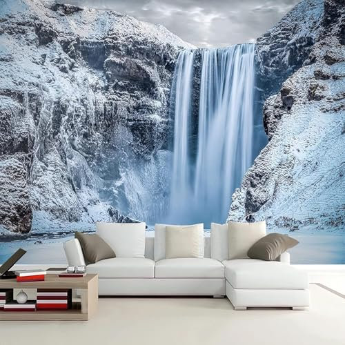 Buohwiwe Mural Wallpaper Snow Mountain, 3D Panoramic Photo Wallpaper Waterfall, Non-Woven Murals 200x140 cm Art Print Wall Mural Bedrooms Living Room Modern Design Poster Picture q4557
