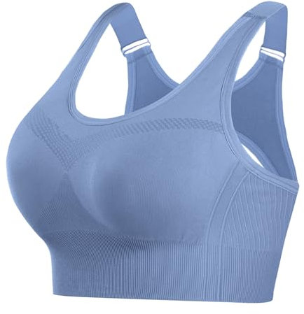 Litherday Sport BH Damen Starker Halt Push Up Yoga Sports Bra Ohne Buegel mit Abnehmbar Gepolstert Verstellbar Träger für Fitness Lauf Jogging Dunst blau XL