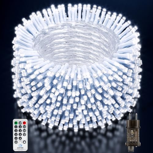 Lichterkette Außen 59,8M 500 LED, Kaltweiß Led Lichterketten Weihnachtsbaum Innen Outdoor Deko Strom mit Fernbedienung Timer 8 Modi Wasserdicht Weihnachtsbeleuchtung für Garten Weihnachten Baum Party