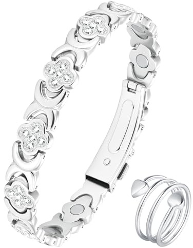 Jeracol Magnetarmband Damen und Magnetringe Damen, Reduziert Schmerzen und Arthritis Edelstahl Therapeutisches Magnet Armband einstellbare Größe & Schmuck Geschenkbox