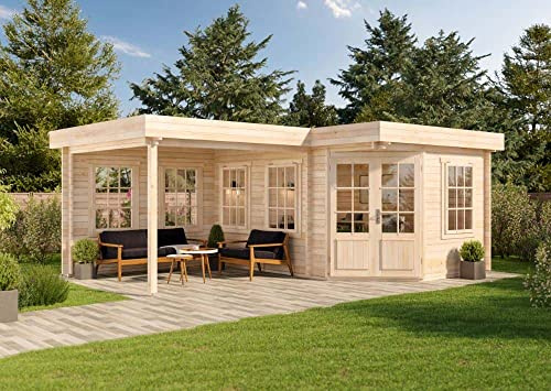 Alpholz Gartenhaus Set 5-Eck Pepe Naturbelassen 618x462cm inkl. Dacheindeckung und Fußboden