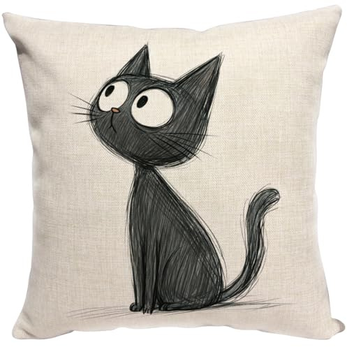 Violetpos Große Augen Schwarzer Katze Kissenbezug 50x50 Kissen Deko für Sofa Kissenhülle Kissenbezüge Sofakissen Dekokissen Zierkissen Zierkissenbezug Dekorative Schlafzimmer Wohnzimmer Couch
