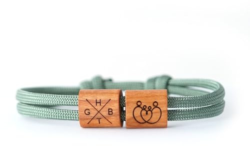 myGreta Segeltau Armband – Holz-Charms mit personalisierbarer Gravur – Größenverstellbar & wasserfest – Individuelles Geschenk für Damen & Herren
