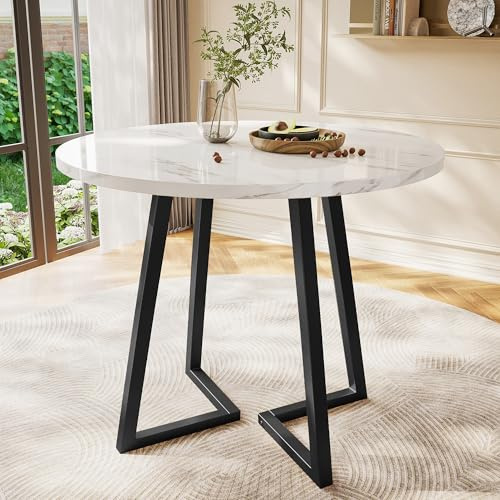 dowowdo Runder Esstisch aus Marmor-Muster mit Metallgestell | 80 cm Durchmesser Küchentisch für Esszimmer | Moderner runder Tisch mit verstellbaren Beinen