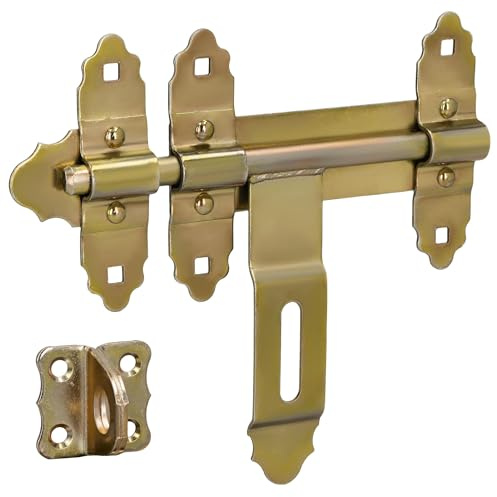 KOTARBAU® Torriegel, Türriegel abschließbar, Gartentor Riegel 200 mm | ohne Vorhängeschloss, Bolzenriegel, Schieberiegel, Schlossriegel, verzinkter Stahl, Retro, Gold