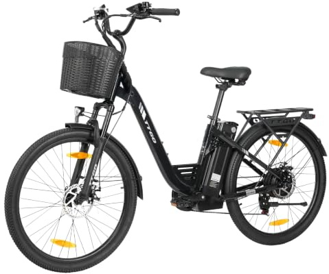 ttgo E Bike 26 Zoll, Elektrofahrräder für Herren & Damen mit 36V 18Ah Akku, 80–120 km Reichweite, mit LCD Display, 7-Gang Schaltung, Aluminiumrahmen Elektrofahrrad mit LCD Display, Korb, C2 PRO