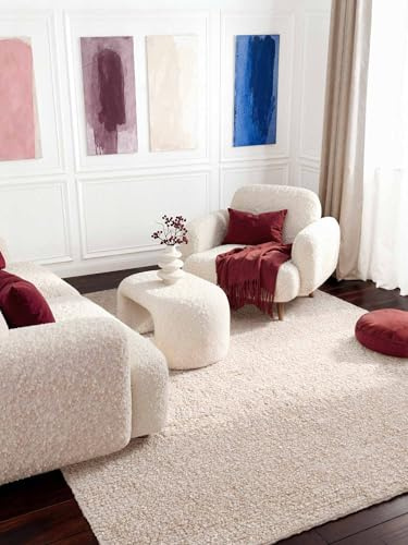 Ted Baker Kurzflor Teppich Portobello - Soft Bouclé Wohnzimmerteppich, Handgewebt & Weich, Woll-Look, Schlingen Teppich Flauschig für Wohnzimmer, Schlafzimmer, Esszimmer – Creme, Beige, 120x170 cm