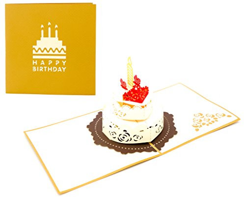 3D Klappkarte, handgearbeitete Grußkarte, Glückwunschkarte zum Geburtstag, inklusive Umschlag und Schutzfolie (Happy Birthday - Torte)