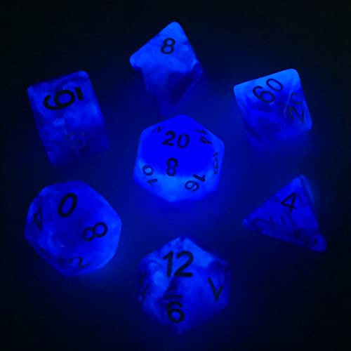 Bescon Super Glow in The Dark Glitter Polyhedral Dice Set DEEP Space, Luminous RPG Dice Set,Glowing Novelty DND Game Dice Set, Novelty DND Game Dice d4 d6 d8 d10 d12 d20 d% in Brick Box