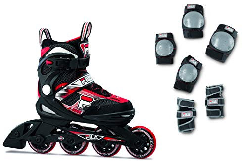 FILA Kid J-one Combo 2 Set Inline Skate, Black/RED, M (32-36)