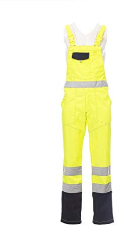 PAYPER Skill Tuta Pettorina da Lavoro Alta visibilità Unisex Uomo Donna Misto Cotone Poliestere Bretelle Elasticizzate Apertura Laterale Tasche al Petto Giallo Fluo/Blu Navy (5XL)