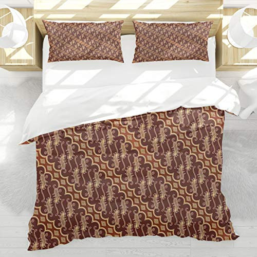 BEDNRY Juego de Ropa de Cama,Marrón Batik Parang Barong Diagonal Patrón Indonesia Cultura y Arte Diseño,1 Funda Nórdica 220x240cm y 2 Funda de Almohada