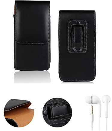K-S-Trade Protective Case For Nokia 2.3 Leather Holster + Earphones Compatible With Nokia 2.3, Leatherette Belt Bag, Black Plain Simple Functional Elegance. Mobile Phone Case Protective Cover, Black,