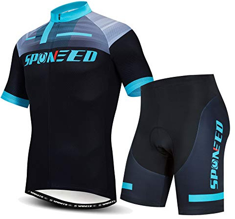 sponeed Mens Cycle Jerseys Set,Gel Padded RaceTights Paddding M Black Blue